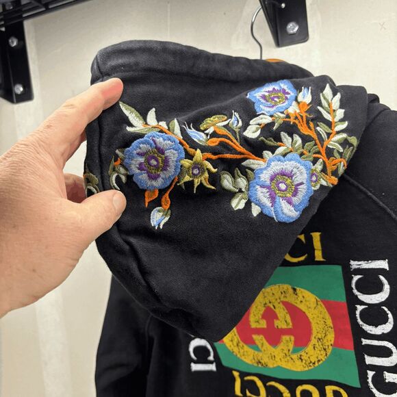 Gucci Embroidered Flowers Front & Hood Back Logo Full Zip Hoody Womens Size M - Picture 4 of 14